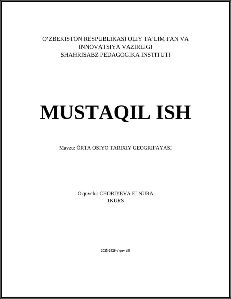 ÔRTA OSIYO TARIXIY GEOGRIFAYASI