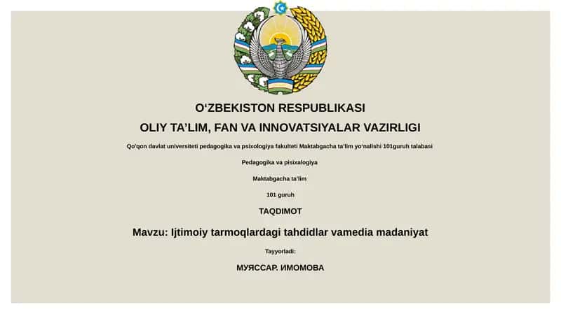 Ijtimoiy tarmoqlardagi tahdidlar vamedia madaniyat