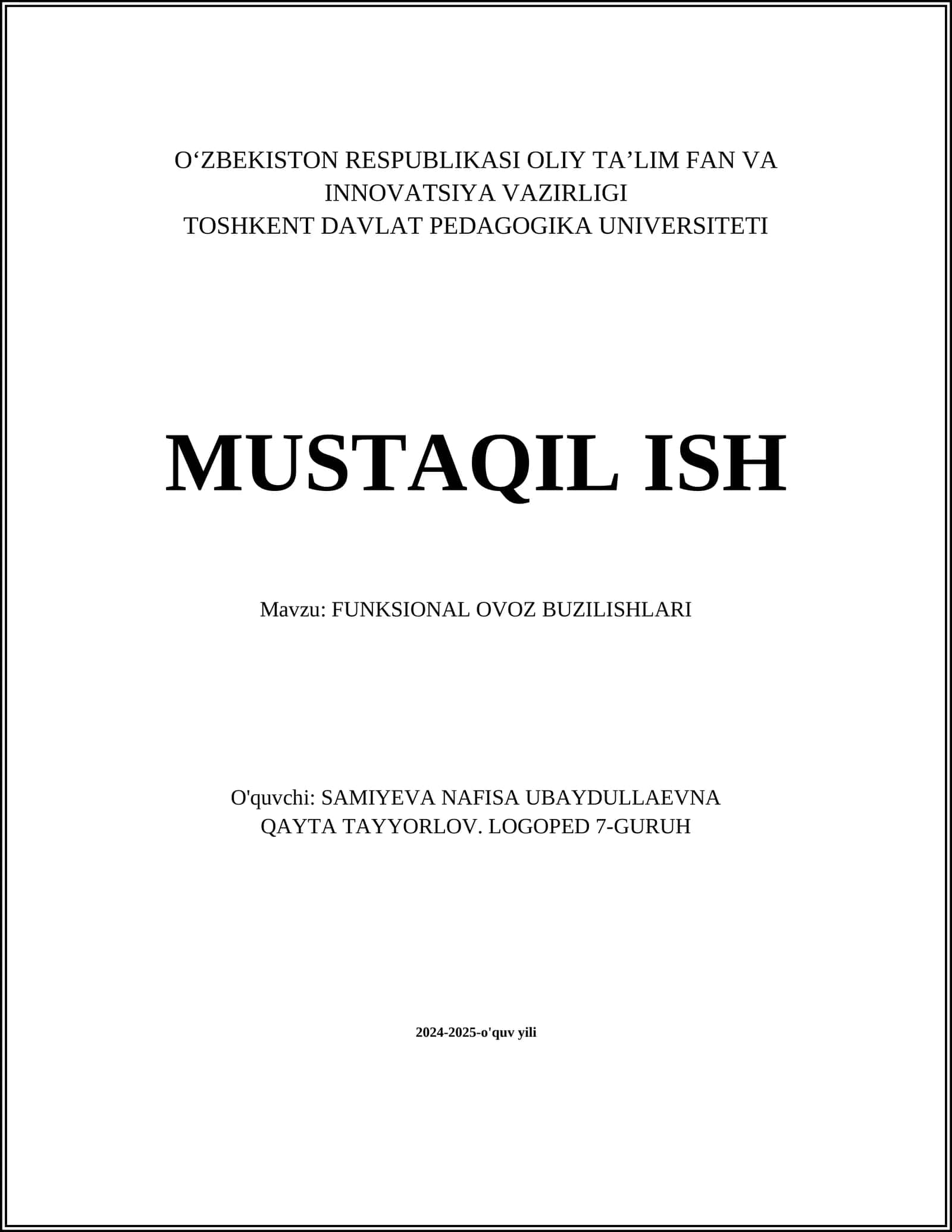 FUNKSIONAL OVOZ BUZILISHLARI