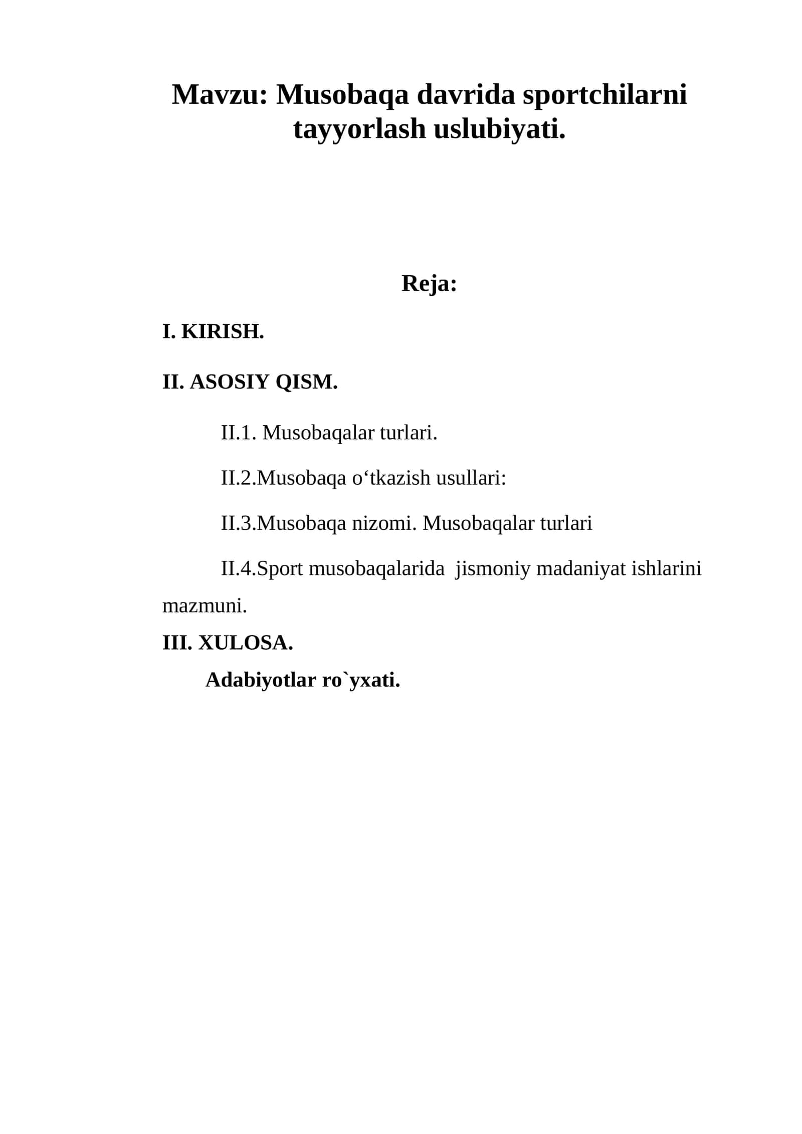 Musobaqa davrida sportchilarni tayyorlash uslubiyati