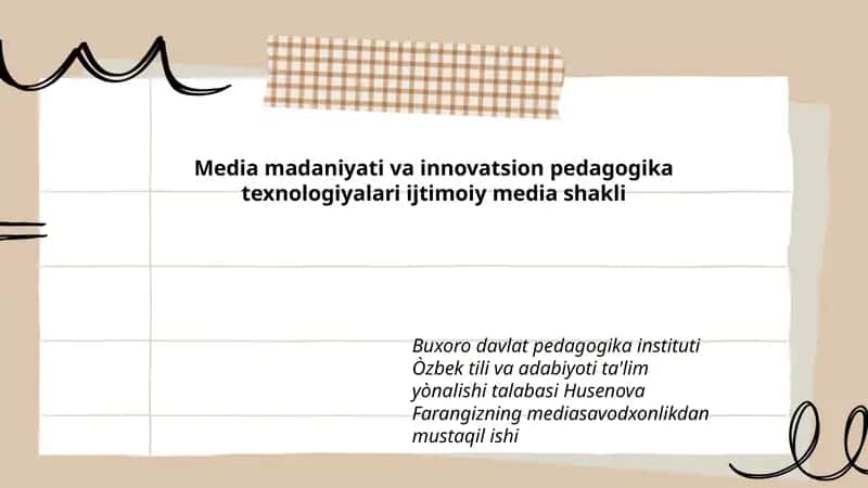 Media madaniyati va innovatsion pedagogika texnologiyalari ijtimoiy media shakli