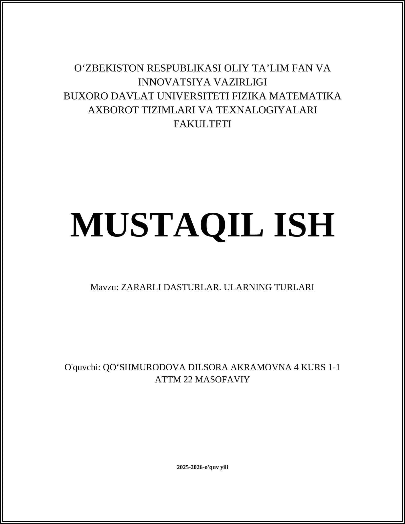 ZARARLI DASTURLAR. ULARNING TURLARI