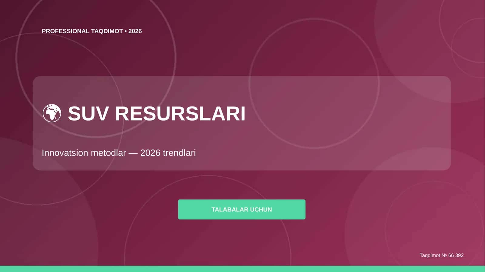 SuV RESURSLARI: Innovatsion metodlar (2026 trendlari)