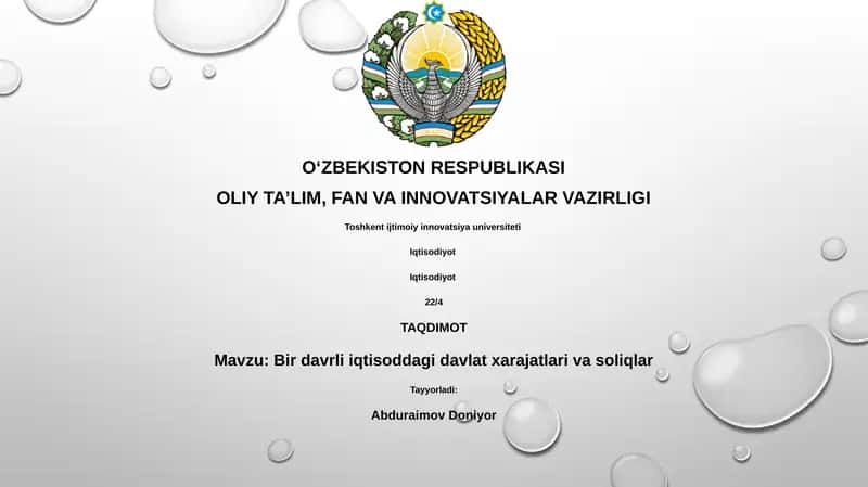 Bir davrli iqtisoddagi davlat xarajatlari va soliqlar