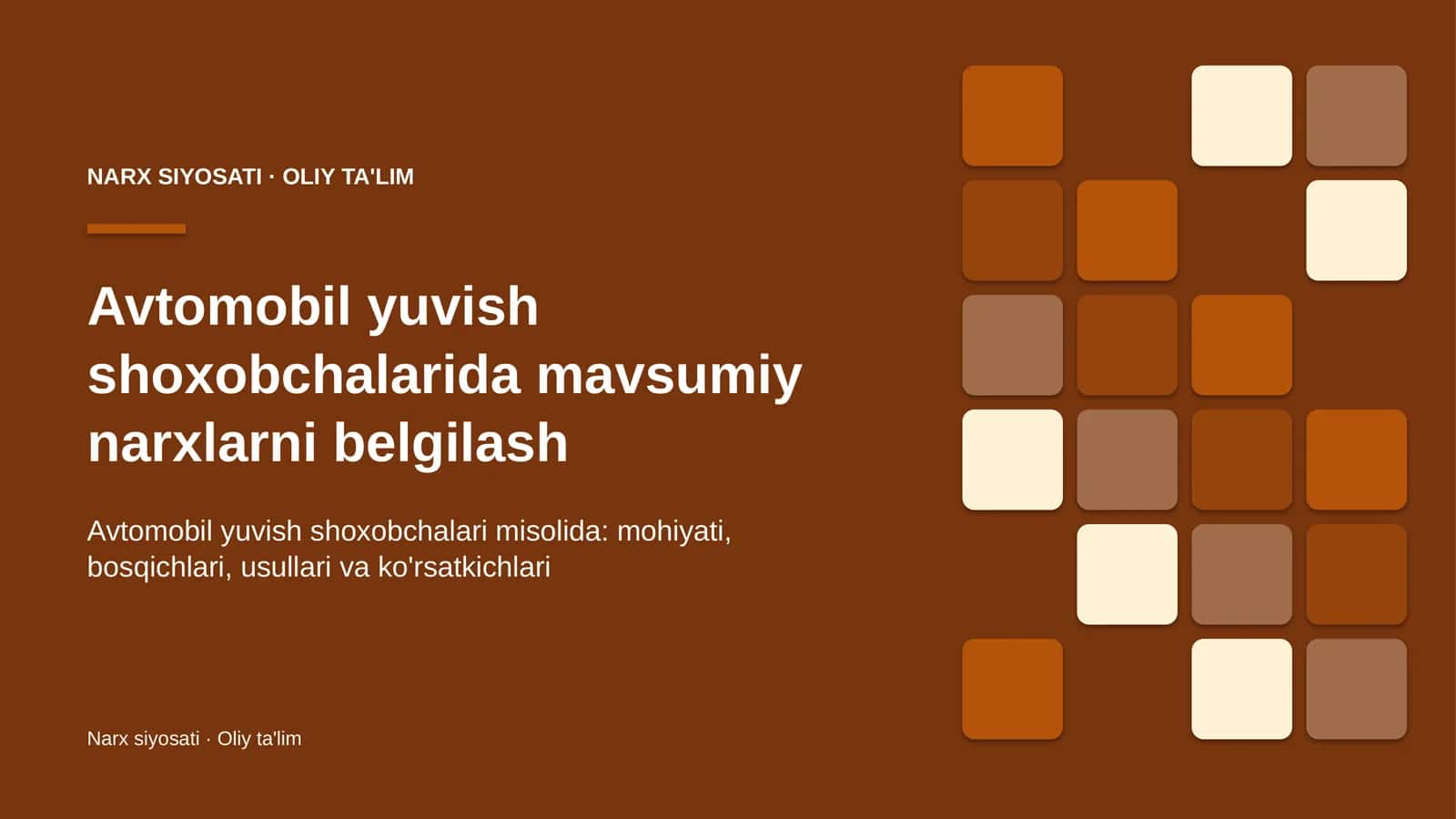 Avtomobil yuvish shoxobchalarida mavsumiy narxlarni belgilash