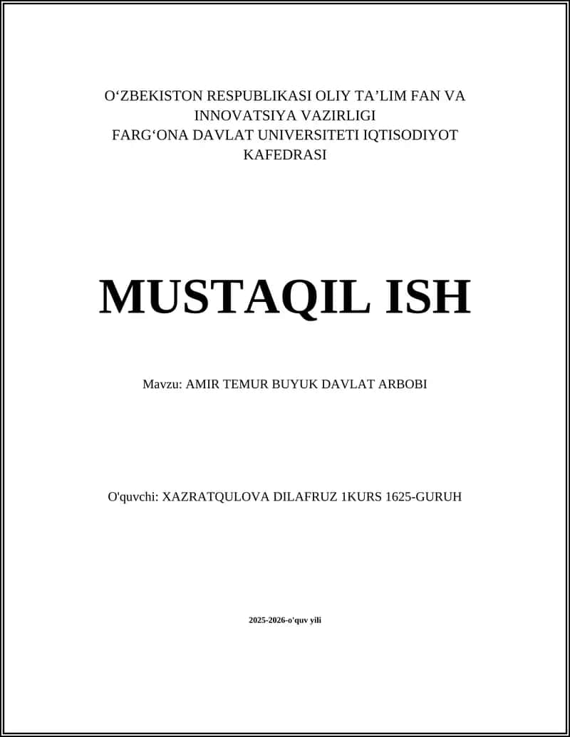 AMIR TEMUR BUYUK DAVLAT ARBOBI