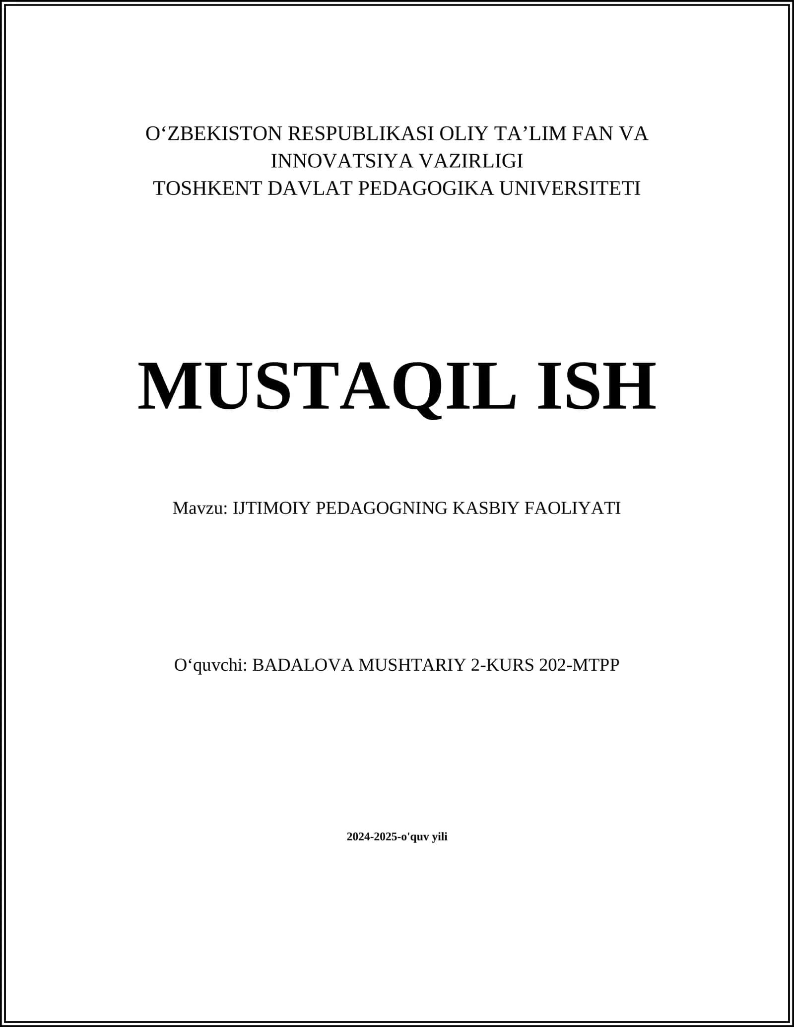 Ijtimoiy Pedagogning Kasbiy Faoliyati