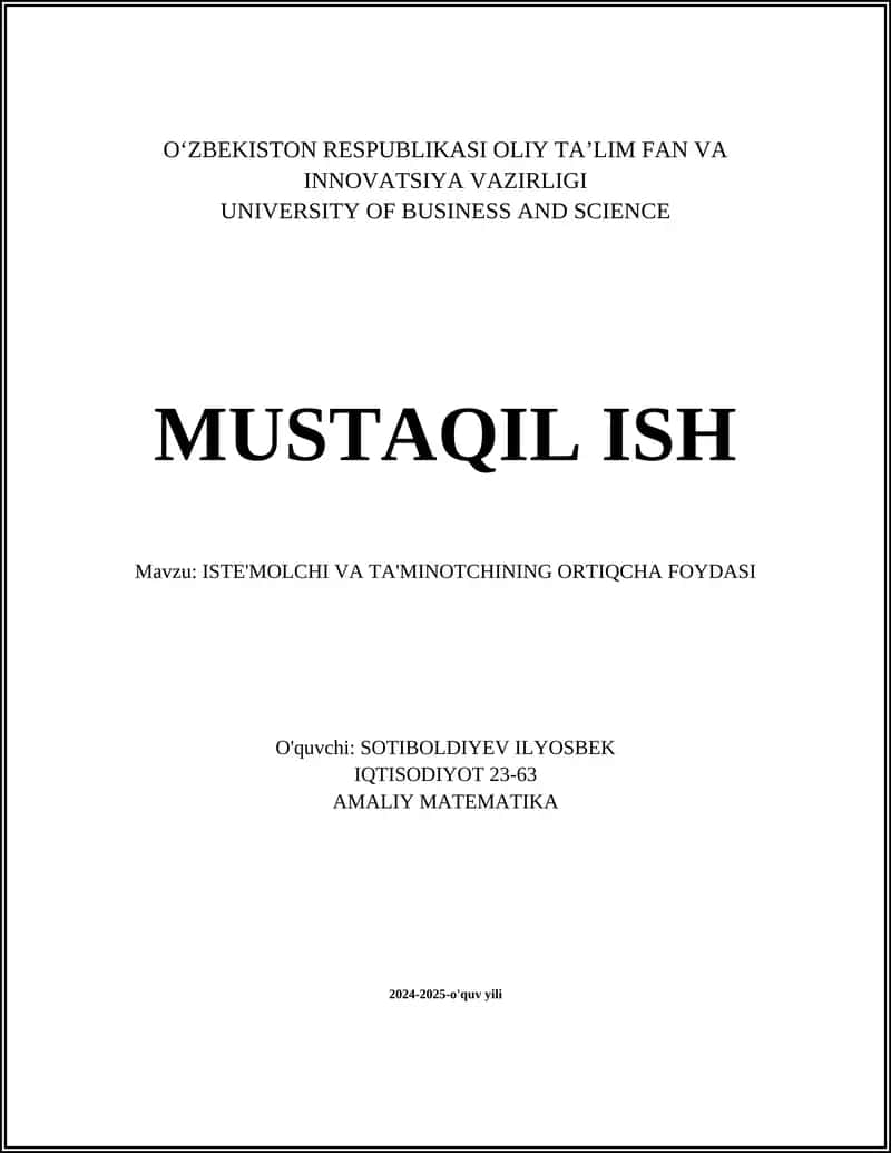 ISTE'MOLCHI VA TA'MINOTCHINING ORTIQCHA FOYDASI