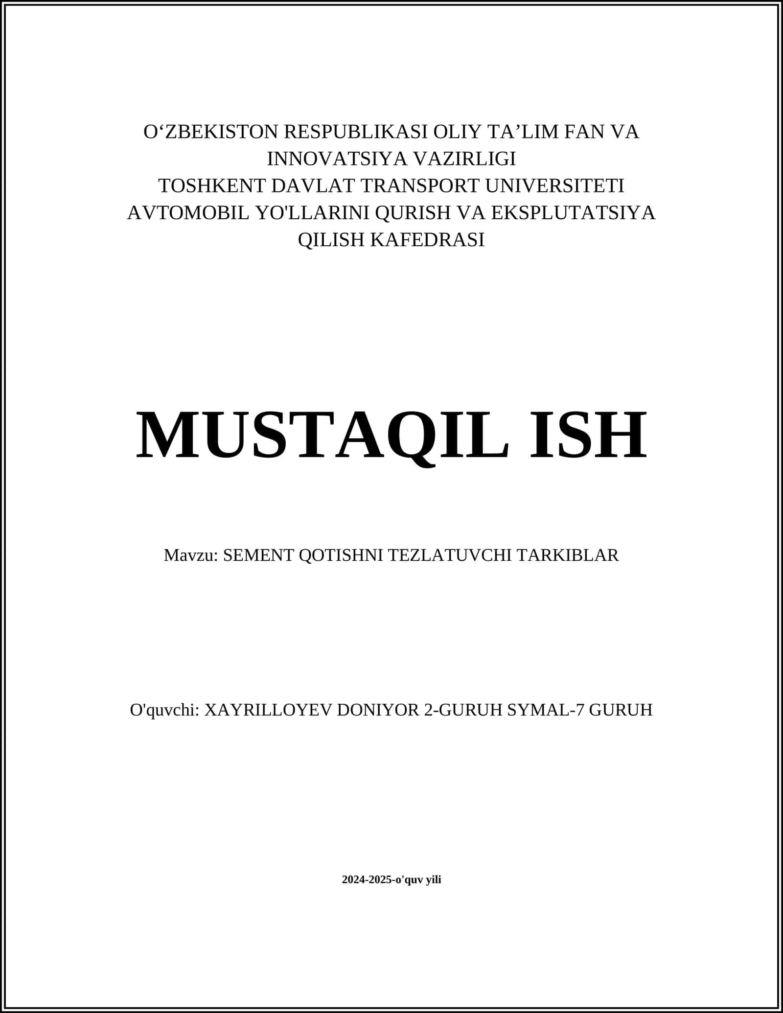 SEMENT QOTISHNI TEZLATUVCHI TARKIBLAR