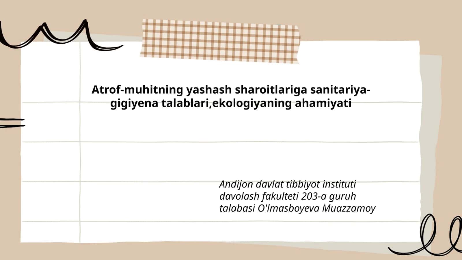 Sanitariya-gigiyena talablari va ekologiya ahamiyati