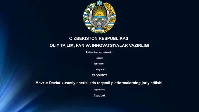 Davlat-xususiy sheriklikda raqamli platformalarning joriy etilishi