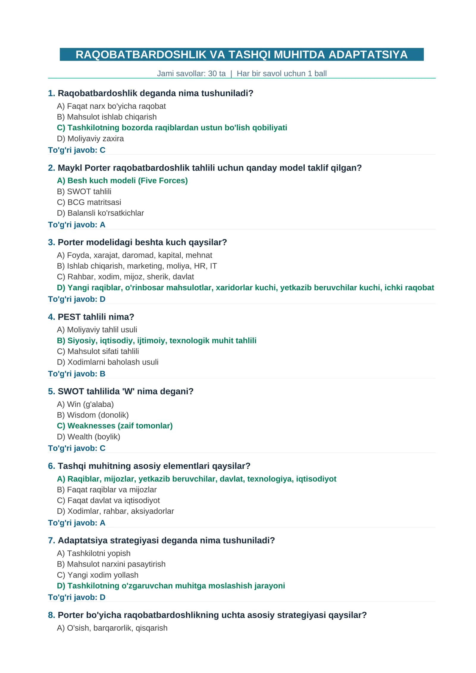 RAQOBATBARDOSHLIK VA TASHQI MUHITDA ADAPTATSIYA