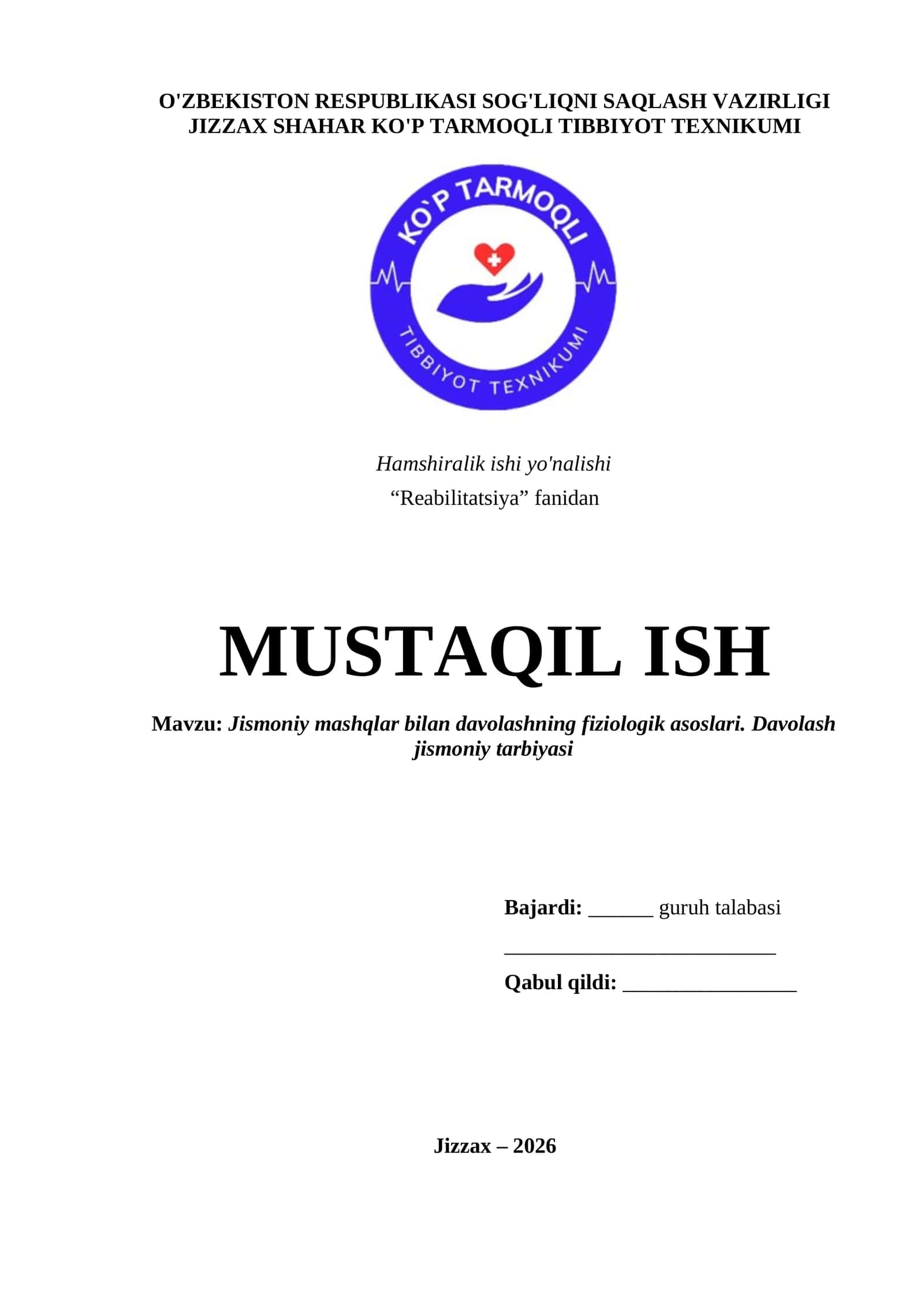 Jismoniy mashqlar bilan davolashning fiziologik asoslari