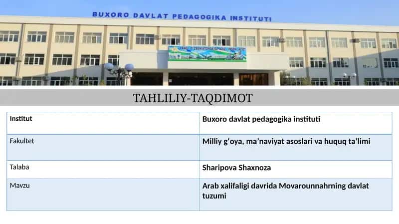 Arab xalifaligi davrida Movarounnahrning davlat tuzumi