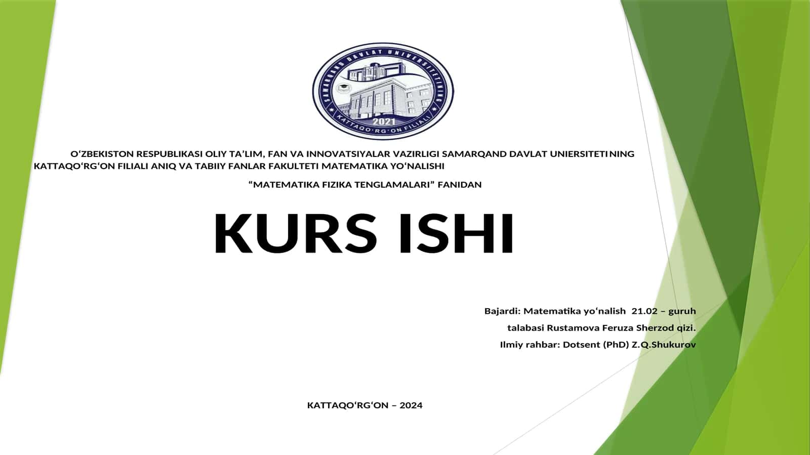 Koshi masalasi va tor tebranish tenglamasi