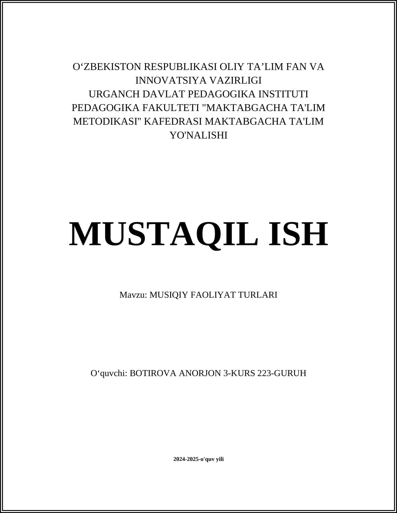 MUSIQIY FAOLIYAT TURLARI