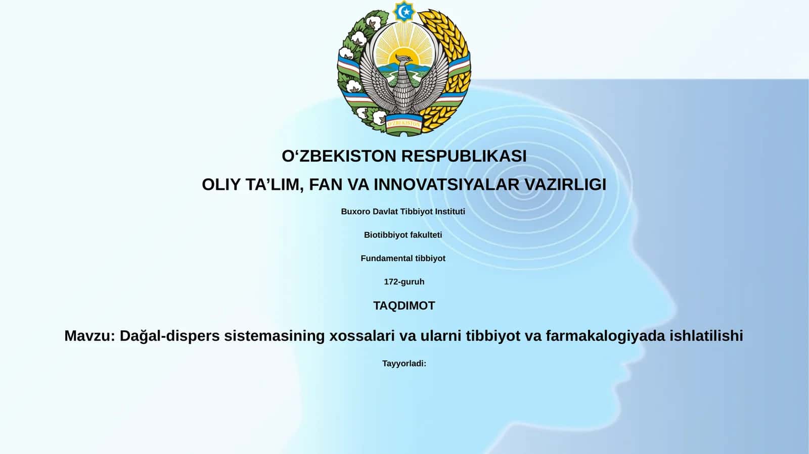 Dağal-dispers sistemasining xossalarivaularnitibbiyotvafarmakalogiyadaishlatilishi