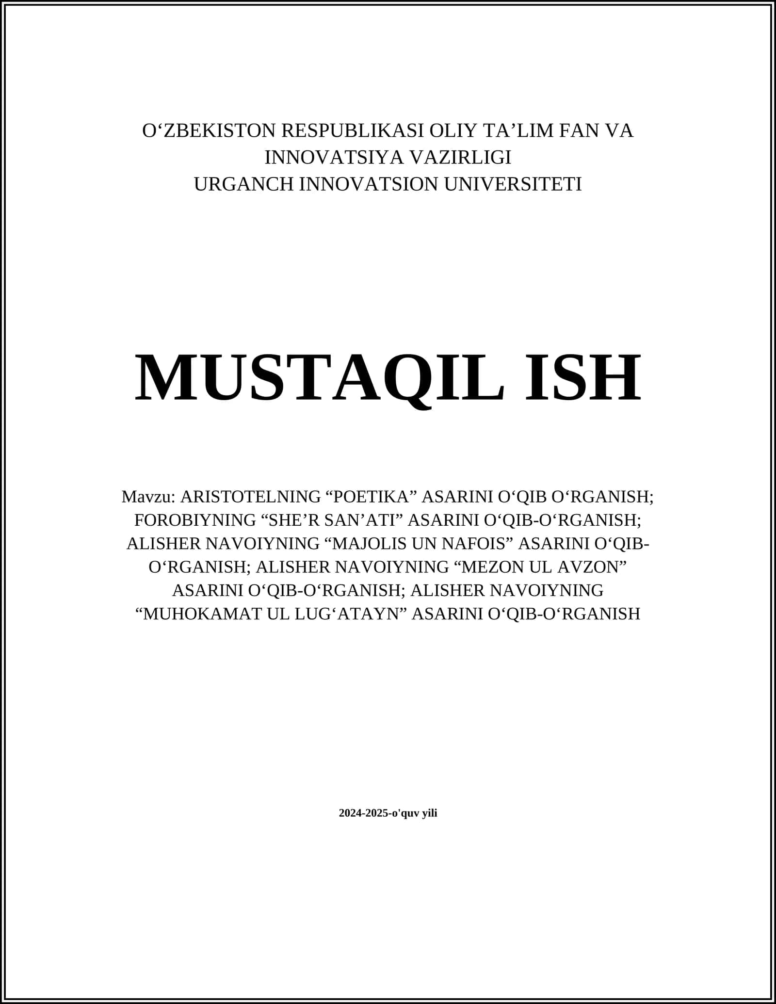 Aristoteling “Poetika” asaridagi asosiy tushunchalar