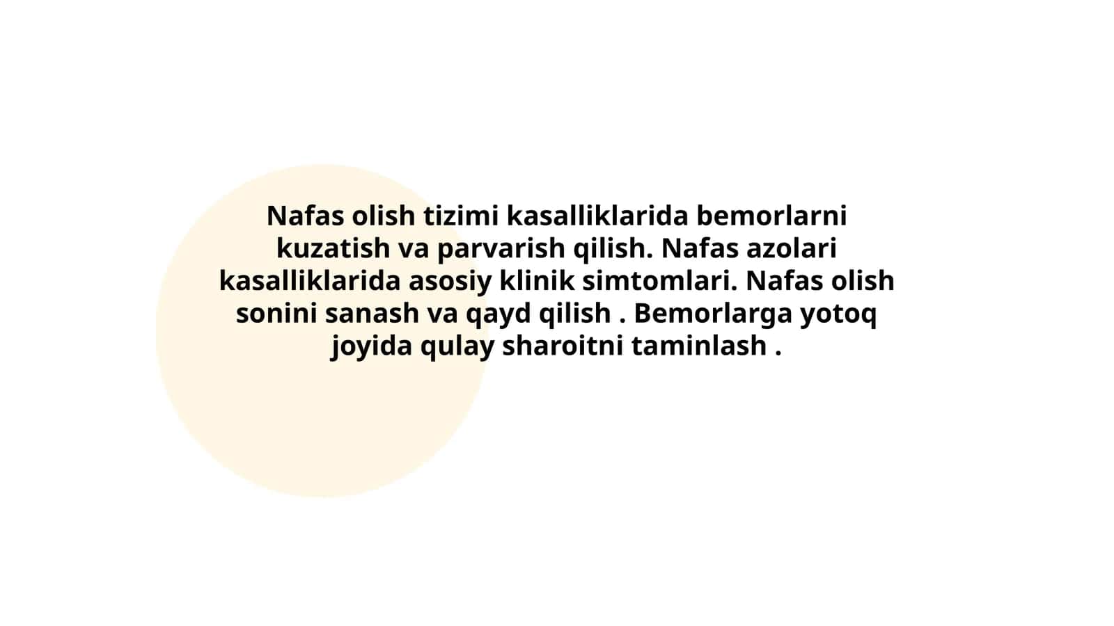 Nafas olish tizimi kasalliklarida bemorlarni kuzatish va parvarish qilish