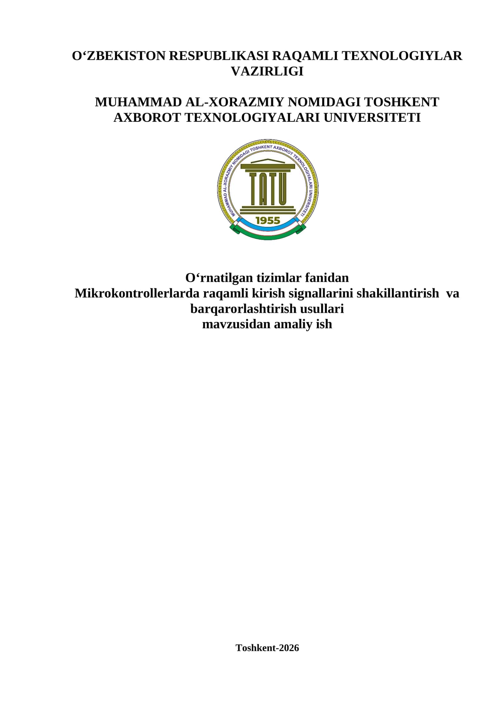 O'rnatilgan tizimlar fanidan amaliy ish (MIKROKONTROLLERLAR)