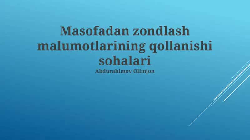 Masofadan zondlash malumotlarining qollanishi sohalari