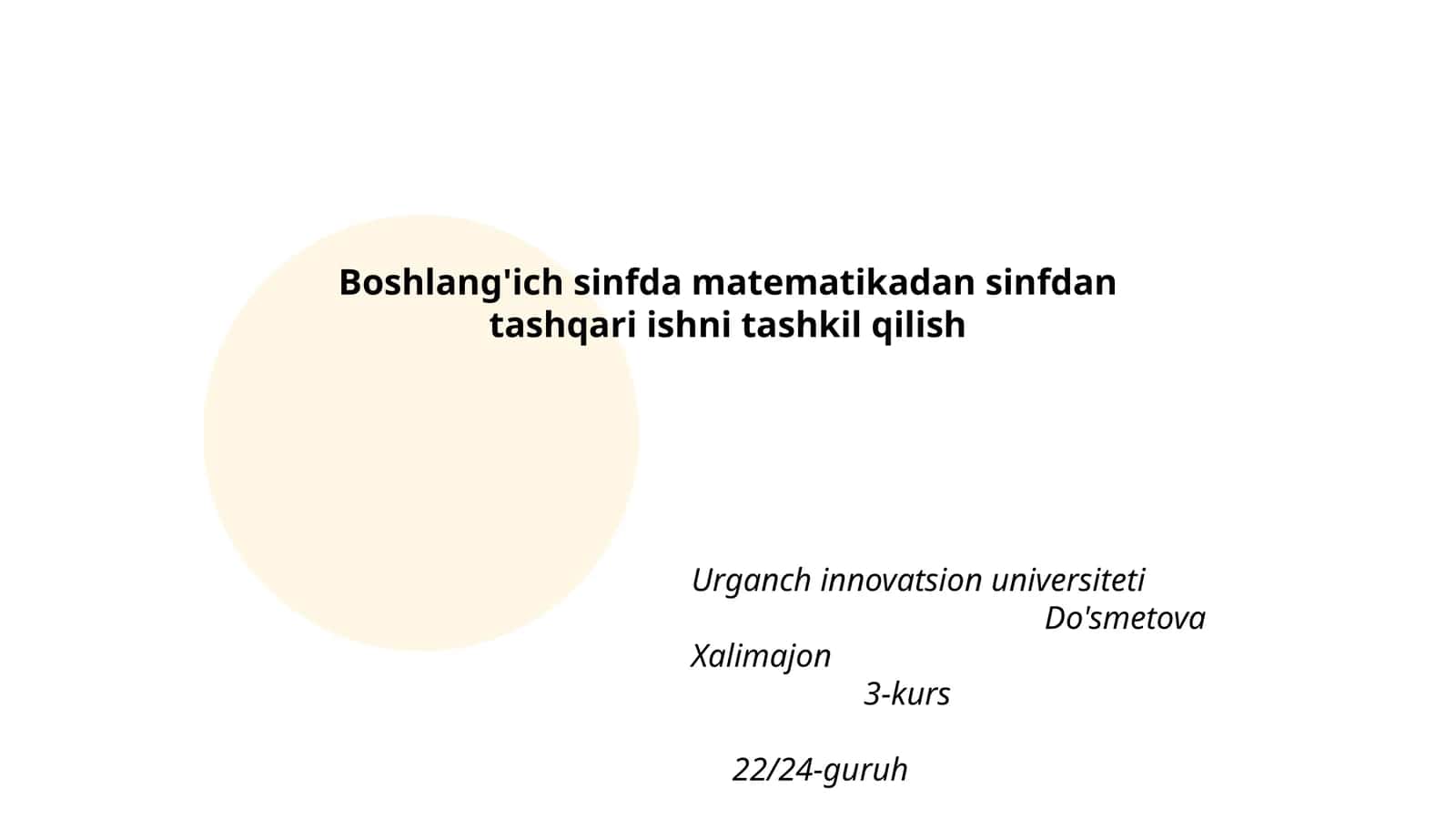 Boshlang'ich sinfda matematikadan sinfdan tashqari ishni tashkil qilish