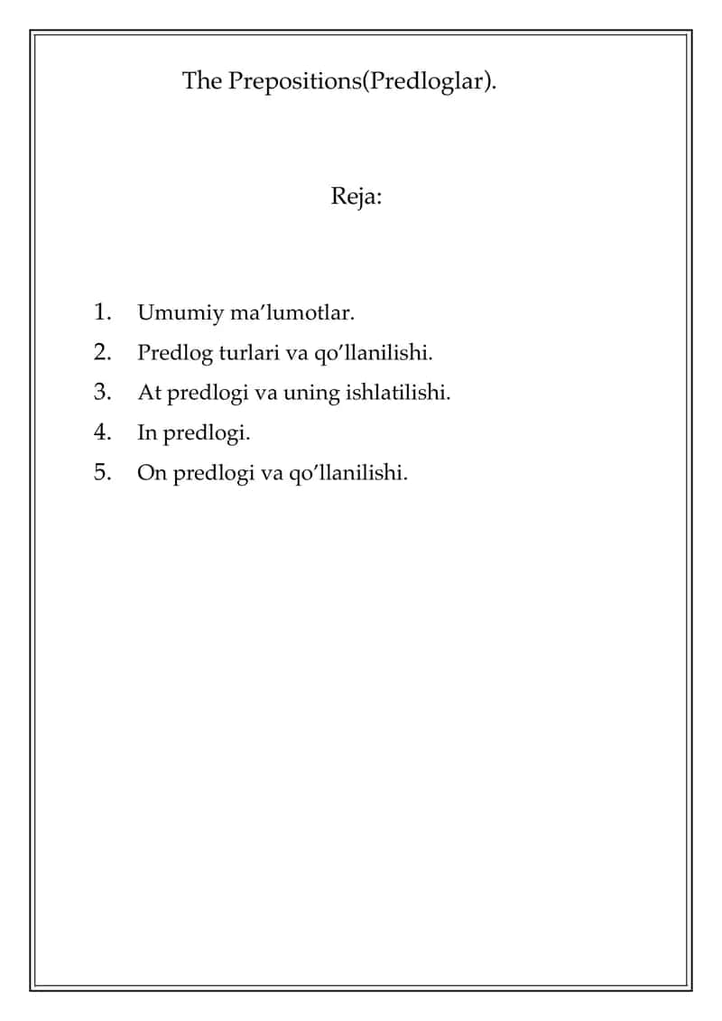 The Prepositions(Predloglar)