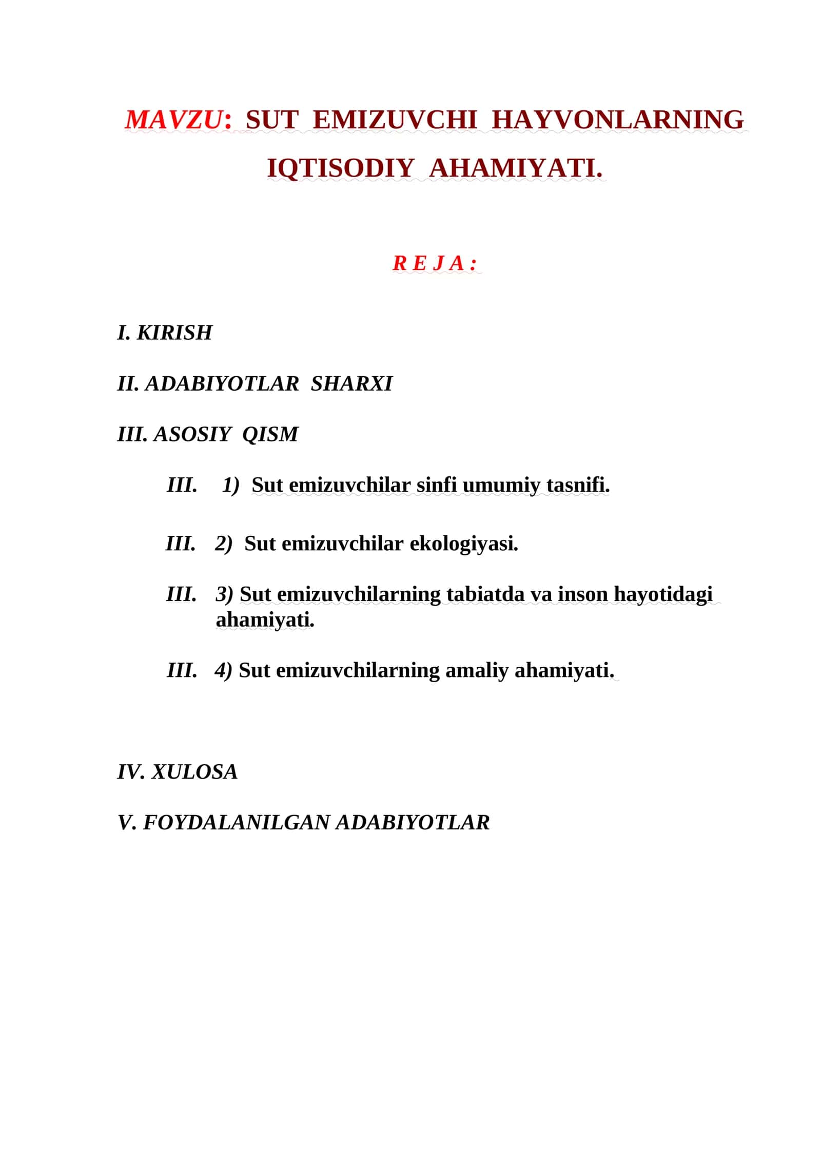 SUT EMIZUVCHI HAYVONLARNING IQTISODIY AHAMIYATI