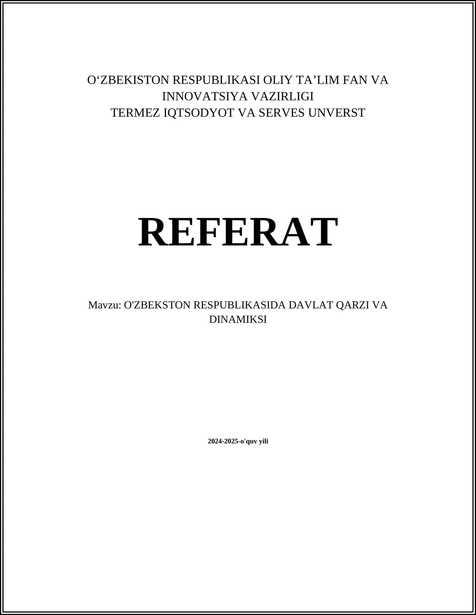 O'ZBEKSTON RESPUBLIKASIDA DAVLAT QARZI VA DINAMIKSI