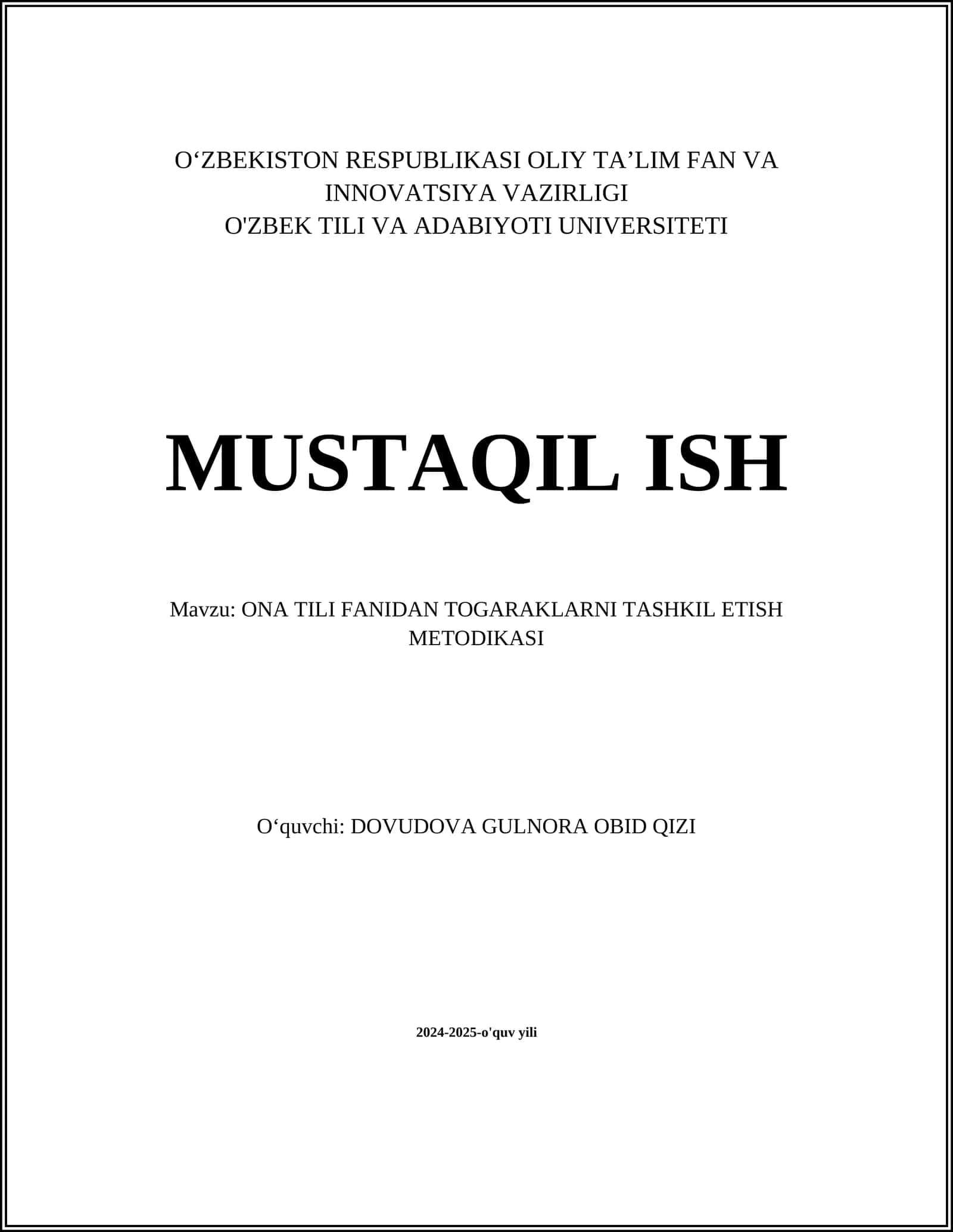 ONA TILI FANIDAN TOGARAKLARNI TASHKIL ETISH METODIKASI