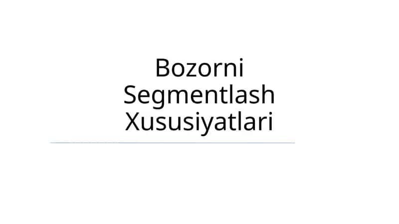 Bozorni Segmentlash Xususiyatlari