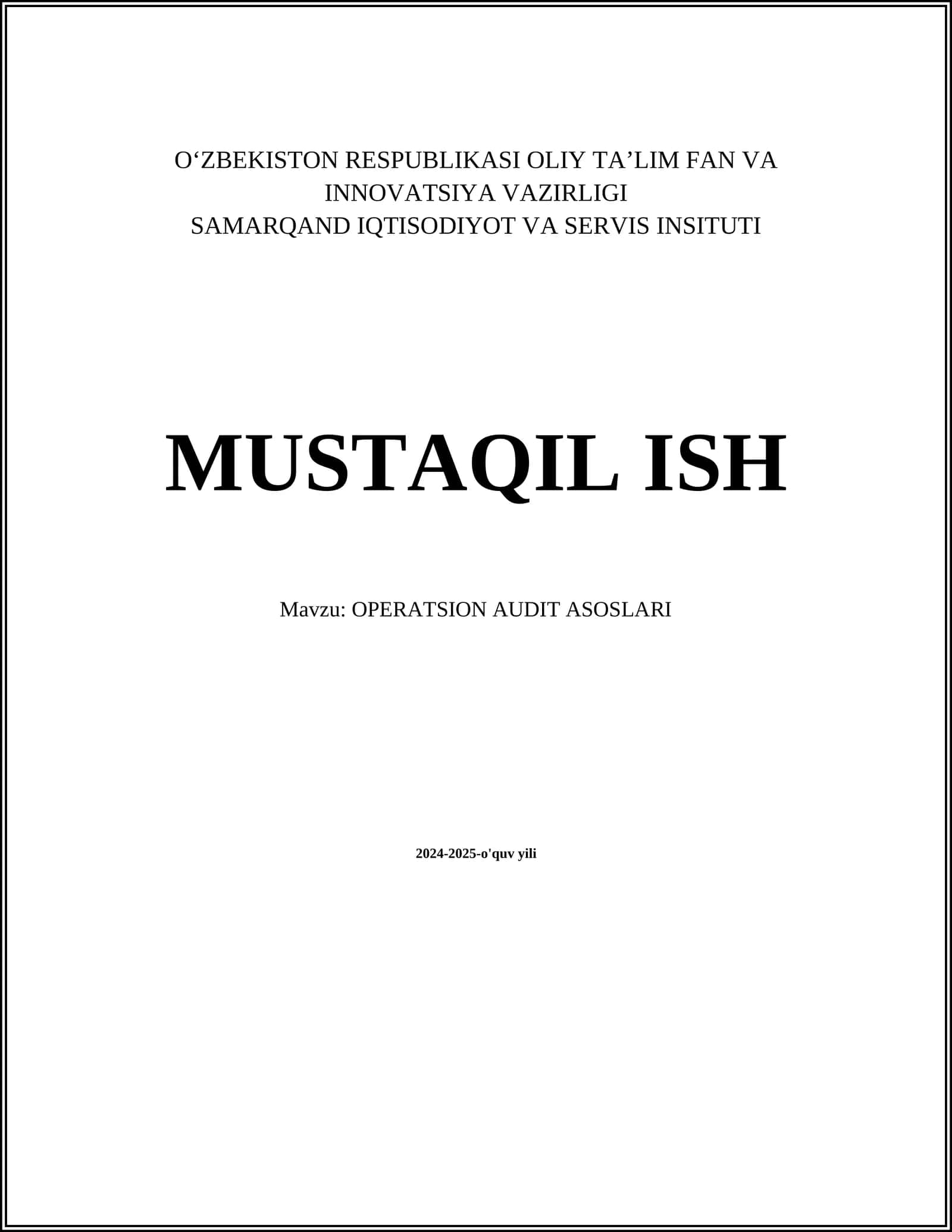 OPERATSION AUDIT ASOSLARI
