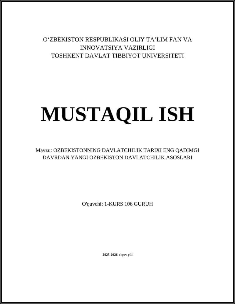 O‘zbekistonning Davlatchilik Tarixi