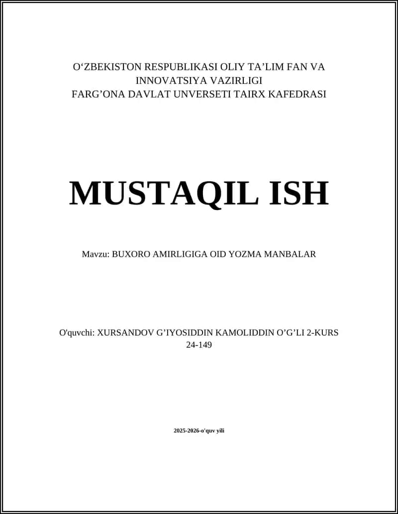 BUXORO AMIRLIGIGA OID YOZMA MANBALAR