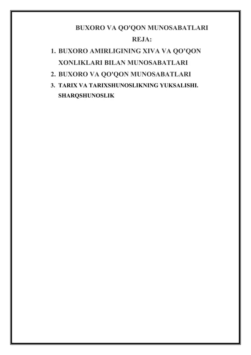 BUXORO VA QO'QON MUNOSABATLARI