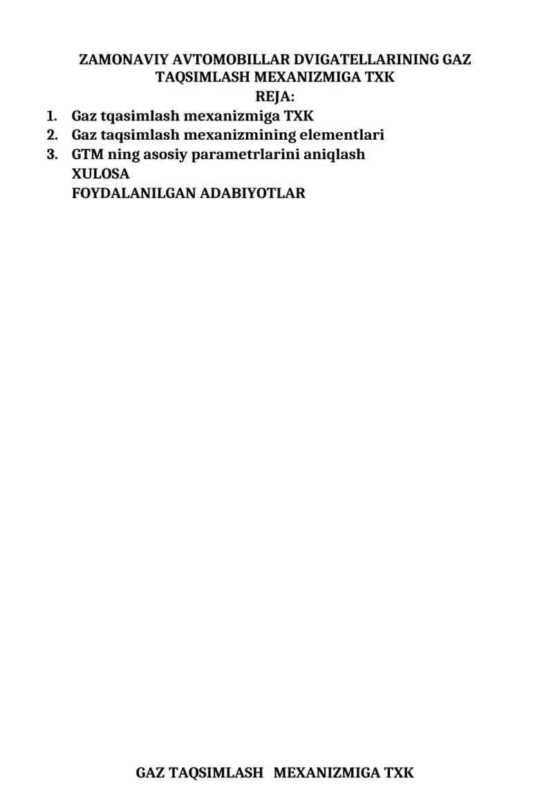Gaz taqsimlash mexanizmiga TXK