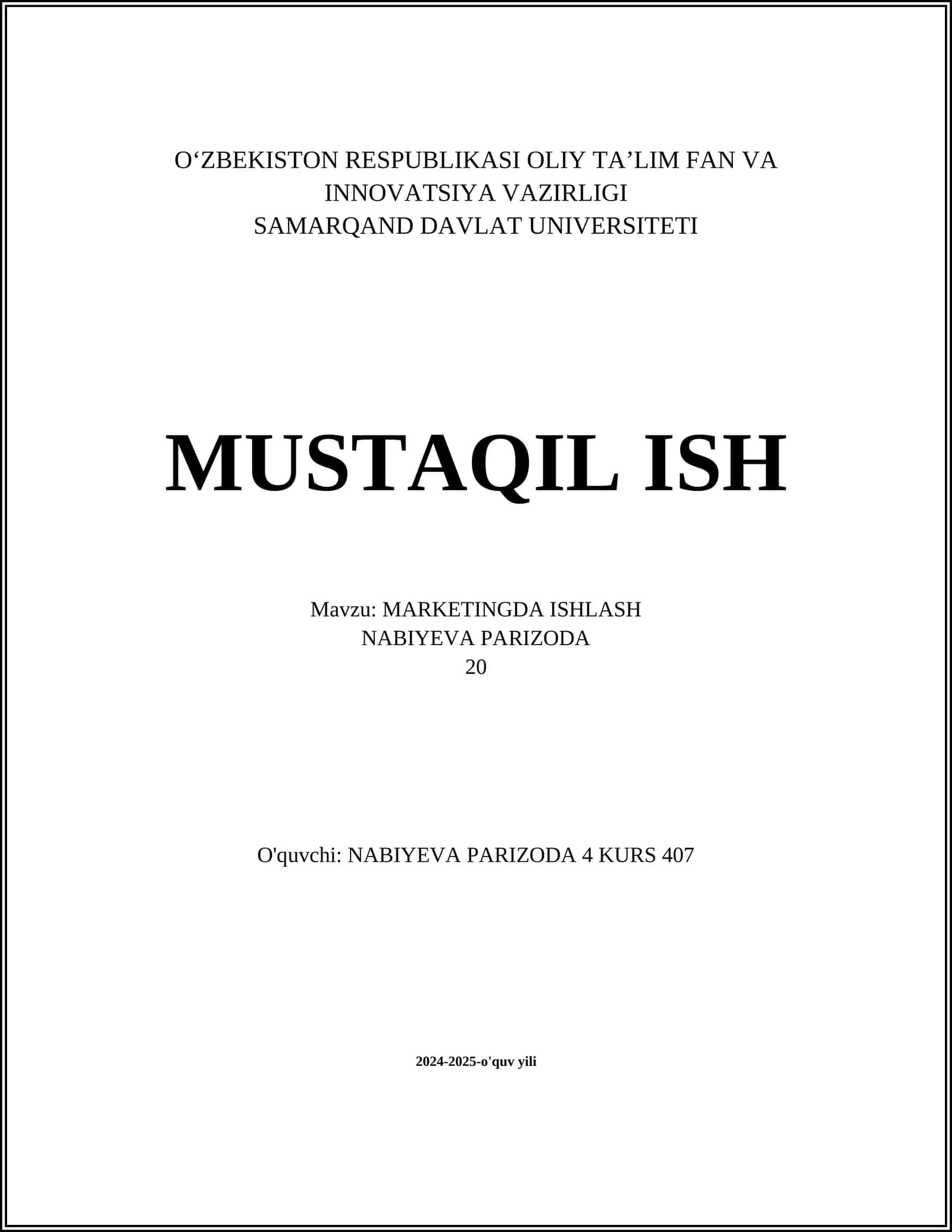 MARKETINGDA ISHLASH