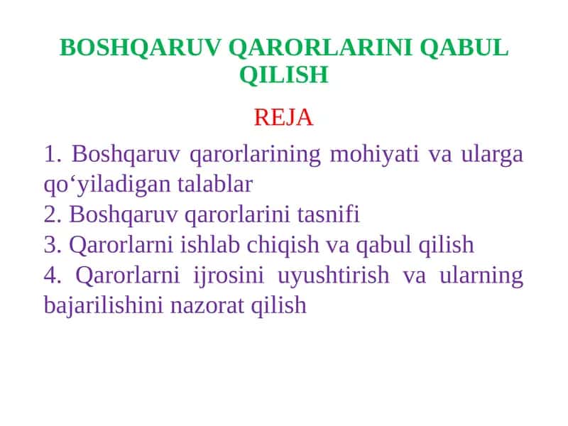Boshqaruv Qarorlarini Qabul Qilish