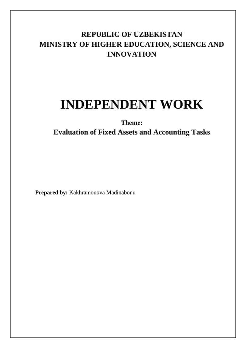 Evaluation of Fixed Assets and Accounting Tasks