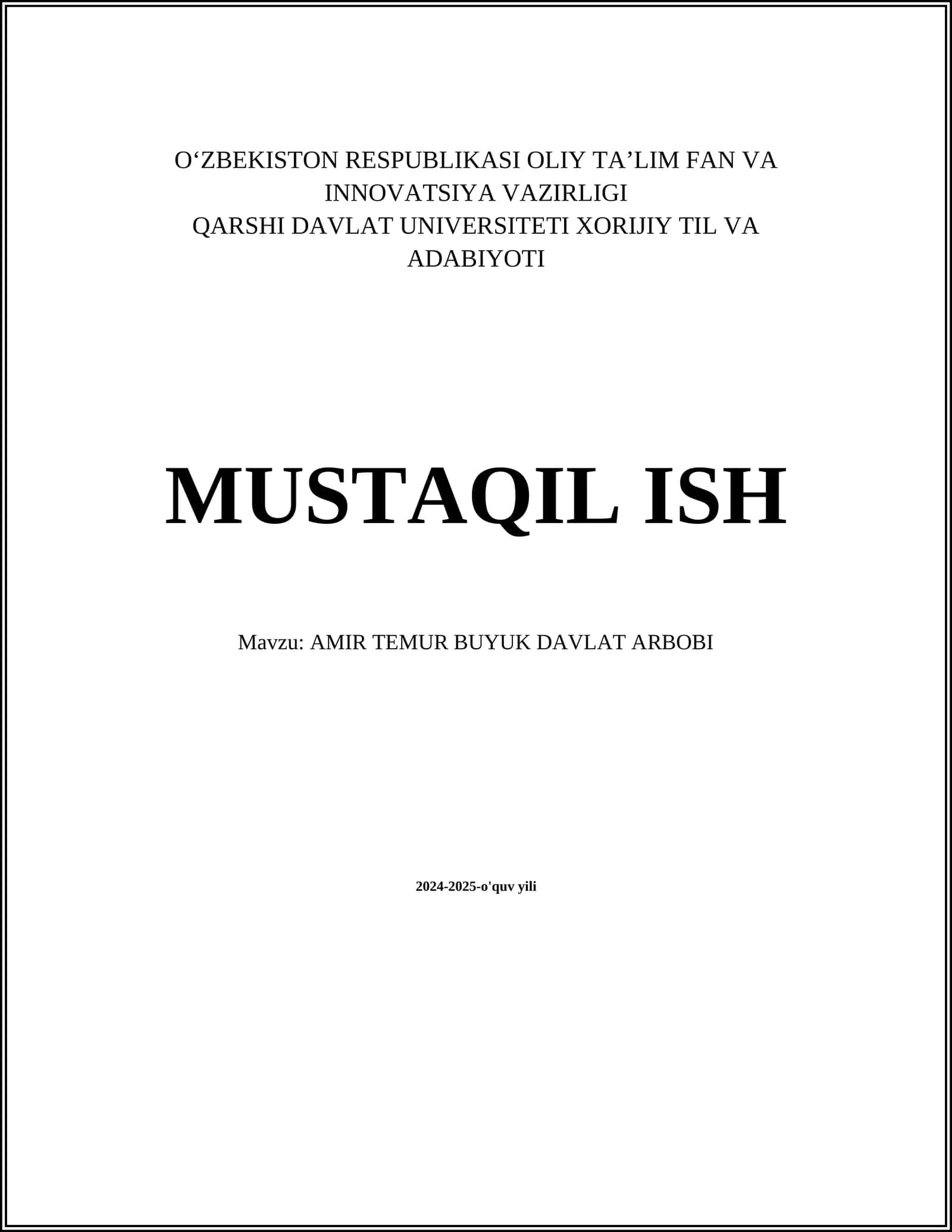 AMIR TEMUR BUYUK DAVLAT ARBOBI