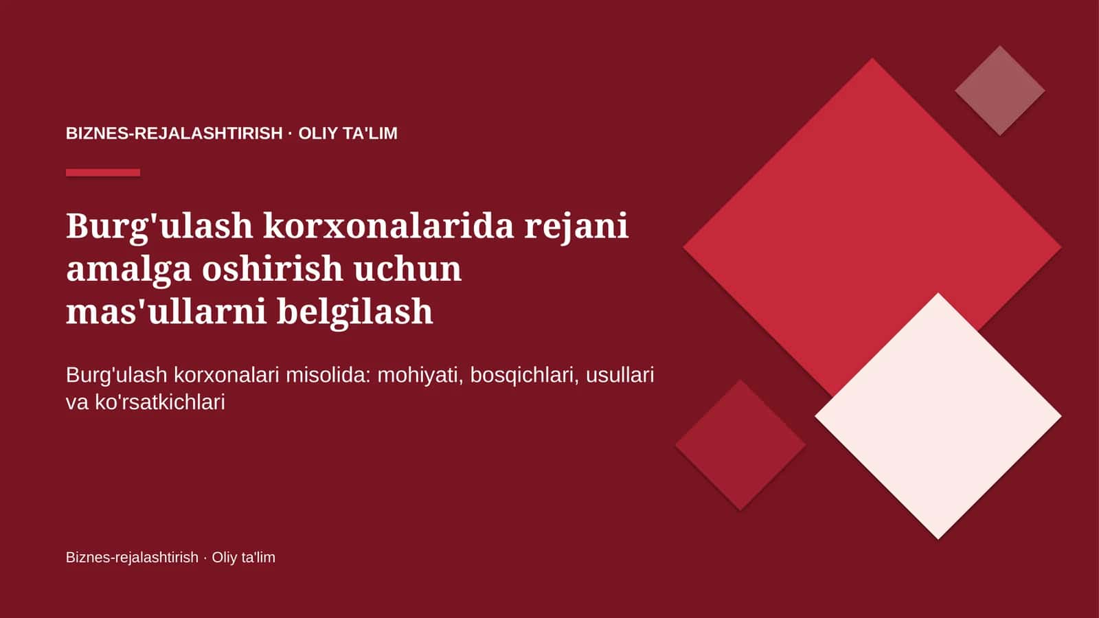 Burg'ulash korxonalarida rejani amalga oshirish uchun mas'ullarni belgilash