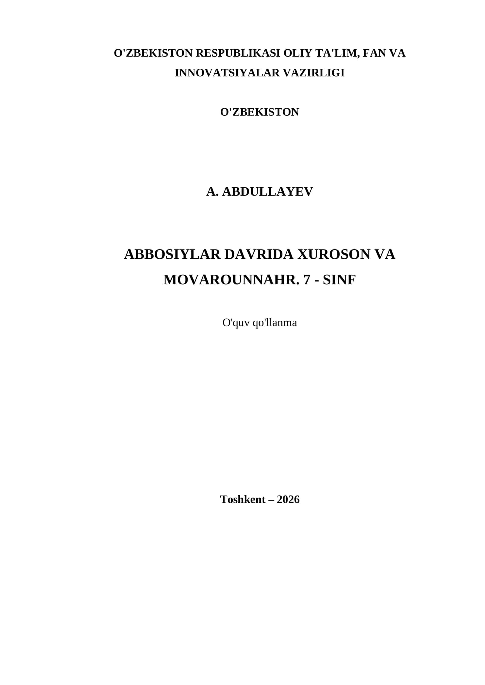 ABBOSIYLAR DAVRIDA XUROSON VA MOVAROUNNAHR. 7 - SINF