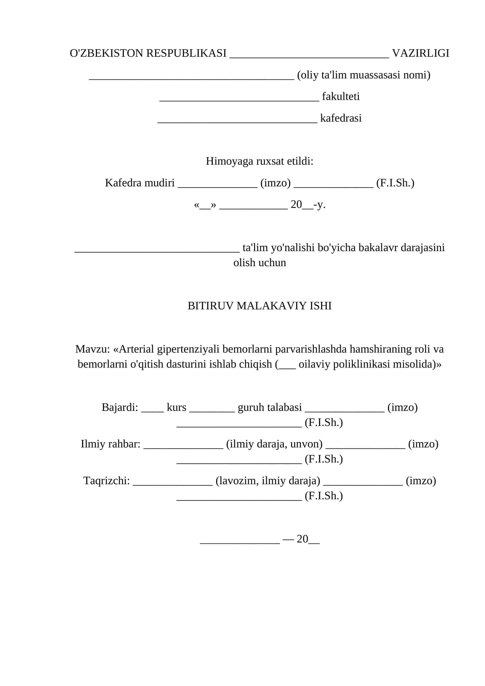 Hamshiralik ishi BMI namunasi Arterial gipertenziyali bemorlarni parvarishlashda