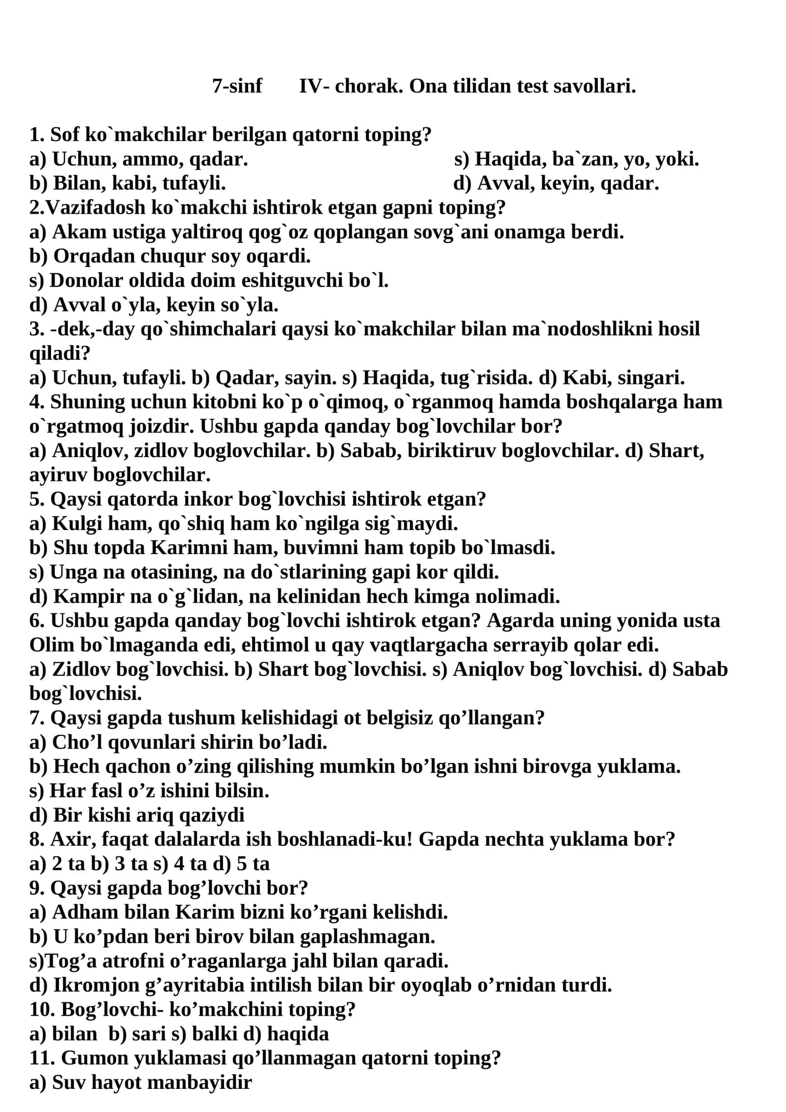 Sof ko`makchilar berilgan qatorni toping