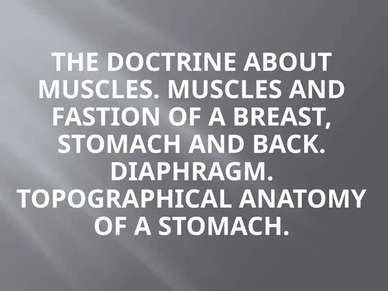 The doctrine about muscles. Muscles and fastion of a breast, stomach and back. Diaphragm. Topographical anatomy of a stomach.