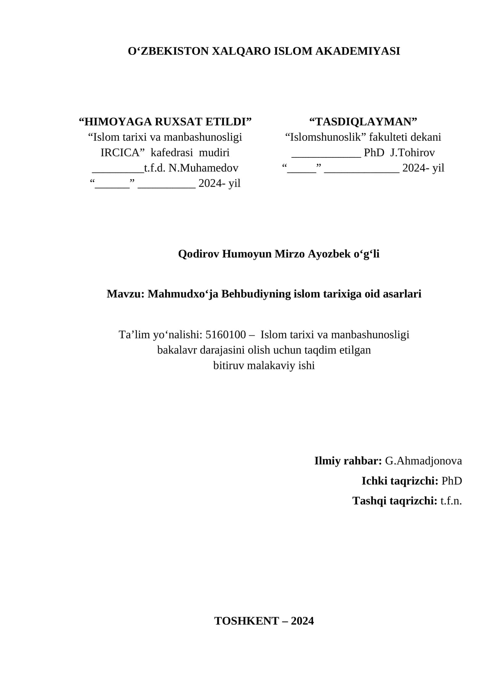 Mahmudxo‘ja Behbudiyning islom tarixiga oid asarlari