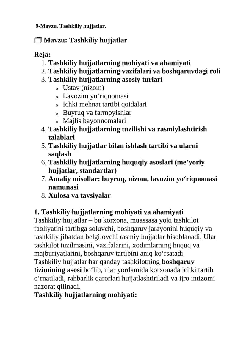 Tashkiliy hujjatlar