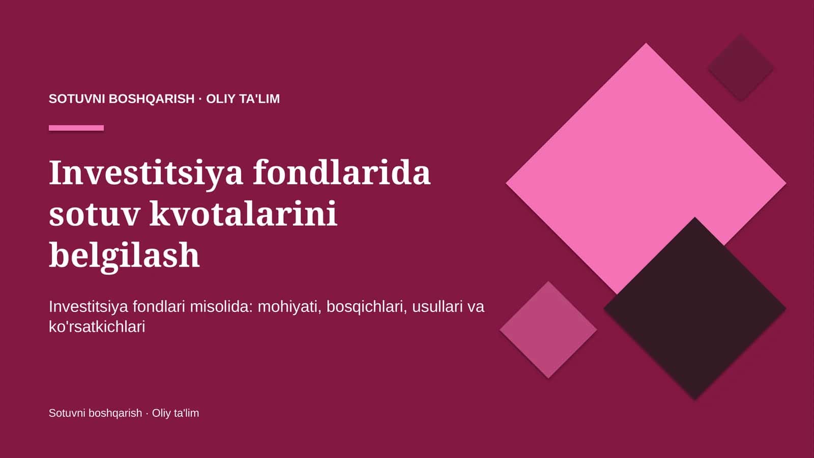 Investitsiya fondlarida sotuv kvotalarini belgilash