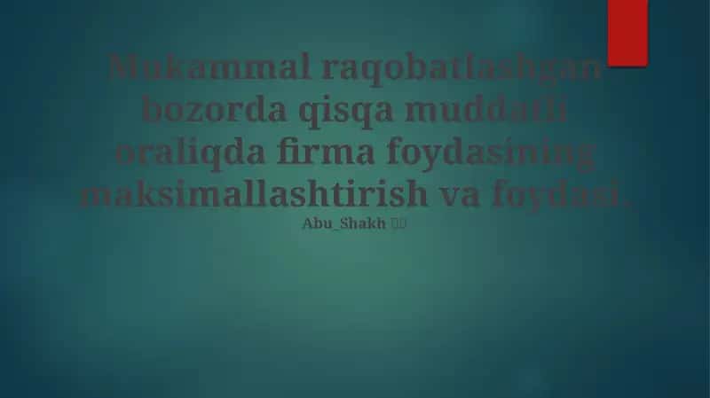 Qisqa Muddatli Foyda Maksimalashtirish