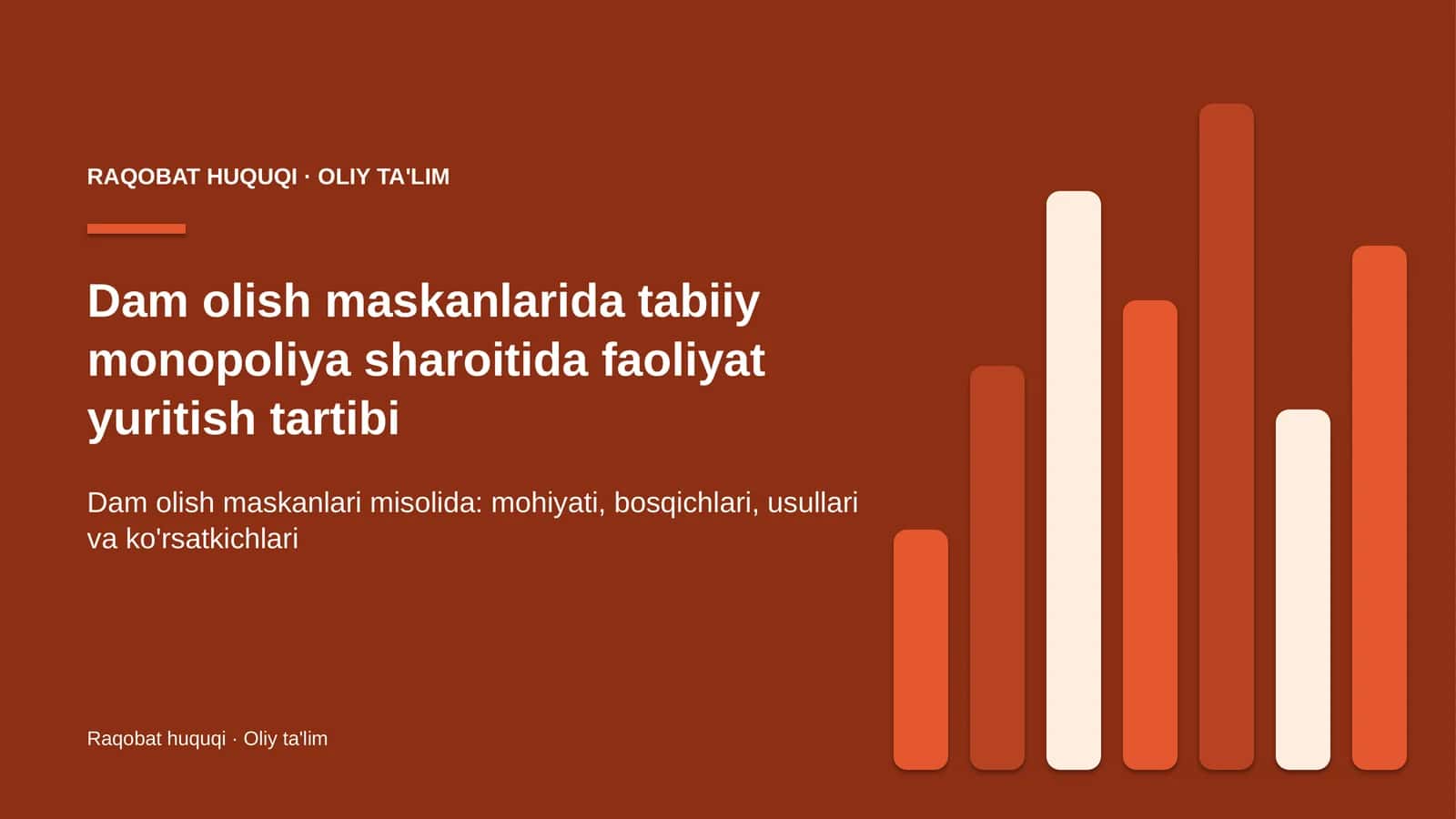 Dam olish maskanlarida tabiiy monopoliya sharoitida faoliyat yuritish tartibi